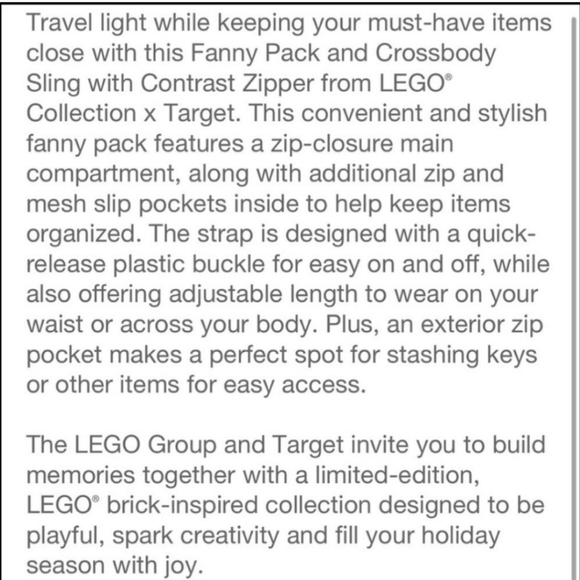 Lego X Target Exclusive Red Belt Bag. Red With Pink Zipper - Fanny Pack - Picture 6 of 7